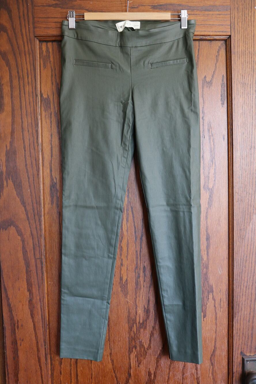 I LOVE TAYLOR MADISON Pants Women Medium Green Faux Leather Skinny Flat Front